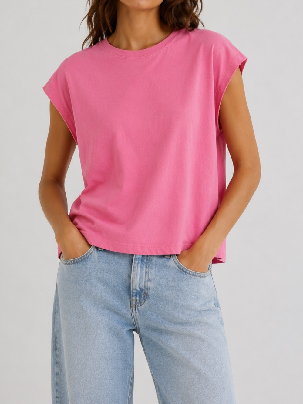 Zara Pink Oversized Boxy Capped Sleeve Muscle Shirt Size Large